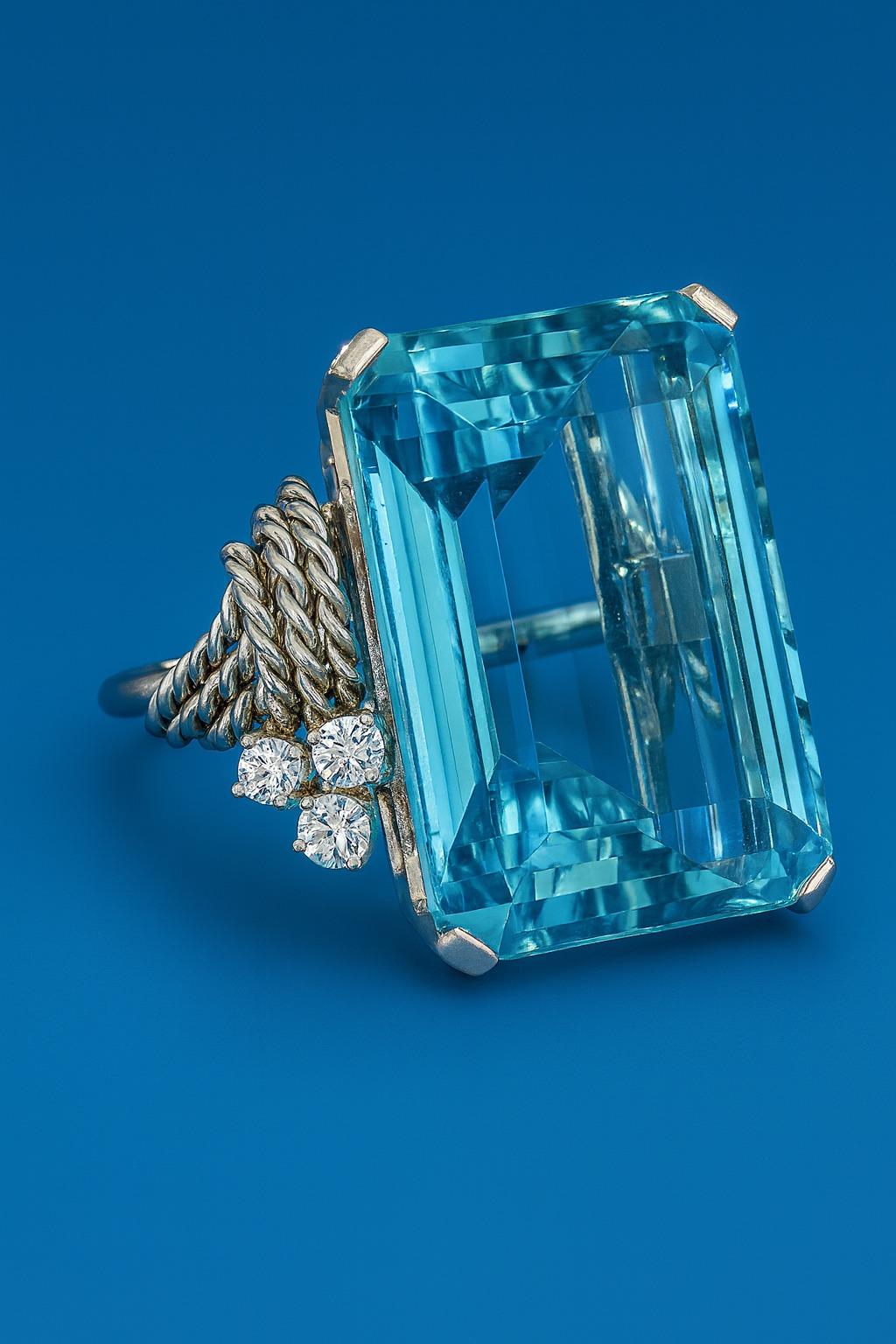 Magnifico anello da cocktail in platino con acquamarina e diamanti da 30 carati In condizioni Nuovo in vendita a Chicago, IL