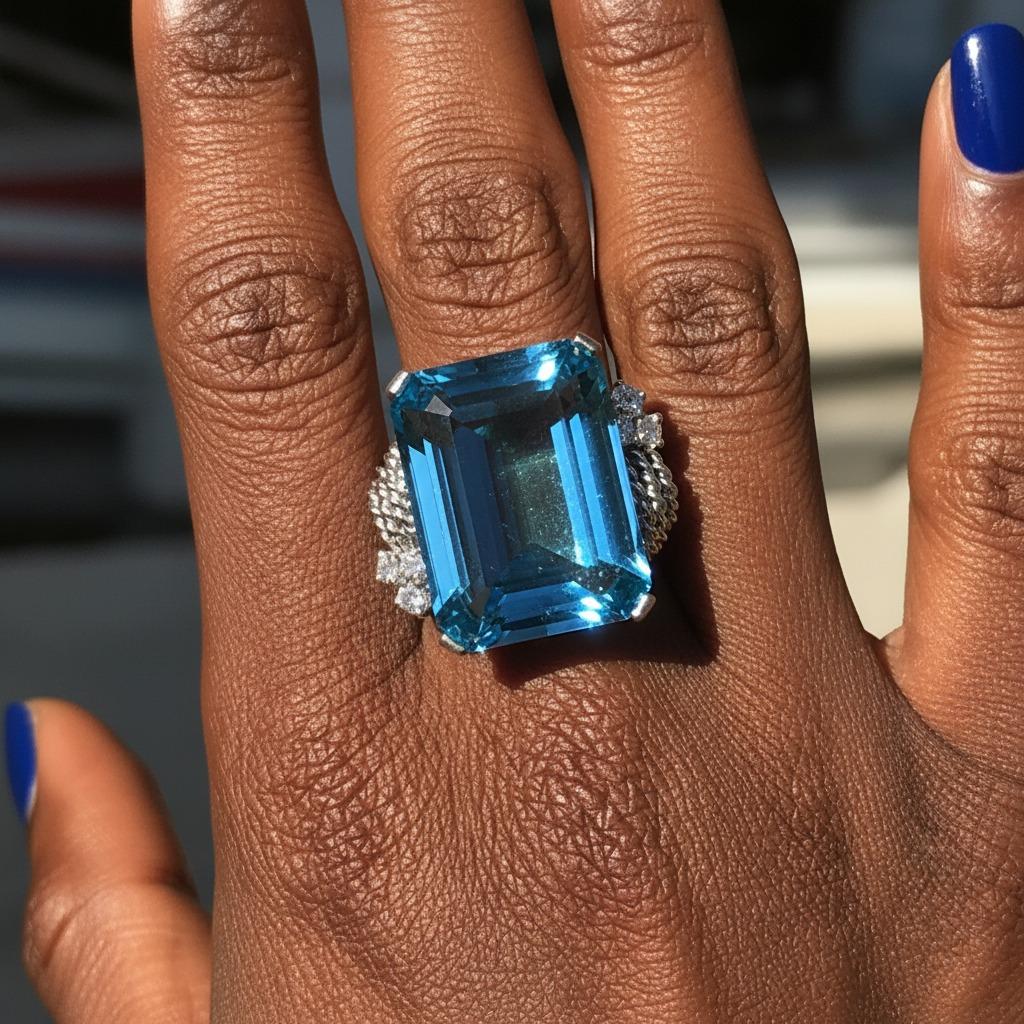 da uomo o donna Magnifico anello da cocktail in platino con acquamarina e diamanti da 30 carati in vendita