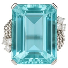Magnificent 30 Carat Aquamarine & Diamond Platinum Cocktail Ring Magnificent 30 Carat Aquamarine & Diamond Platinum Cocktail Ring
