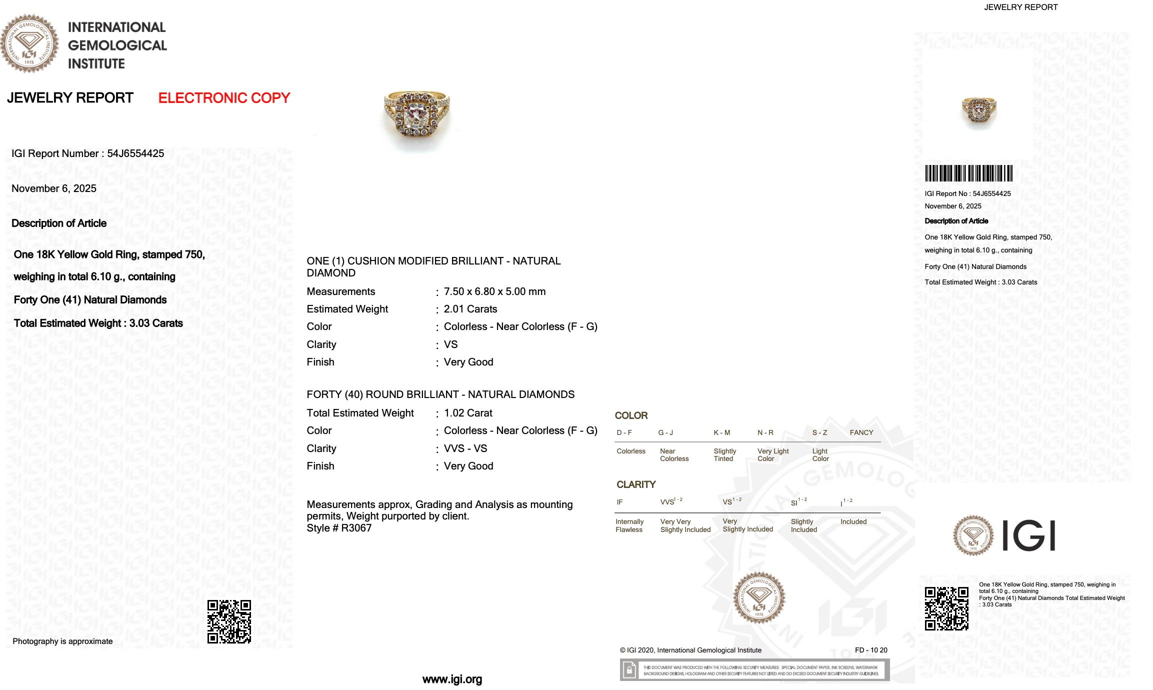 De las mujeres Magnífico Anillo de Cóctel de Diamantes de 3.03ct en Oro Amarillo de 18k - Certificado IGI en venta