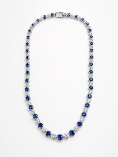Magnificent 32 Carat Royal Blue Sapphire & Diamond Platinum Rivière Necklace