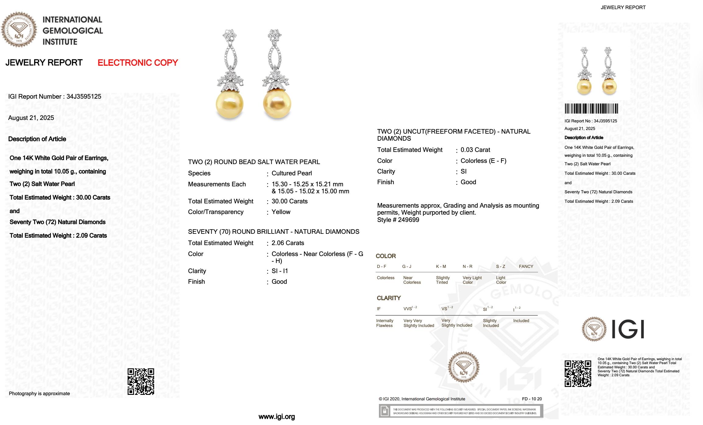 Magnifiques boucles d'oreilles pendantes en perles d'eau salée et diamants de 32.09ct Pour femmes en vente