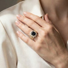 Magnifique bague en or jaune 18K avec saphir bleu et diamant de 3,35ct