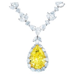 Magnificent 35.31 Carat Fancy Intense Yellow Pear Diamond Necklace