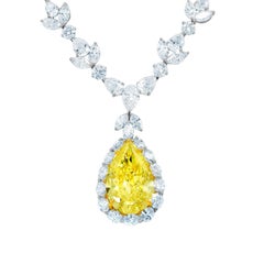 Magnificent 35.31 Carat Fancy Intense Yellow Pear Diamond Necklace