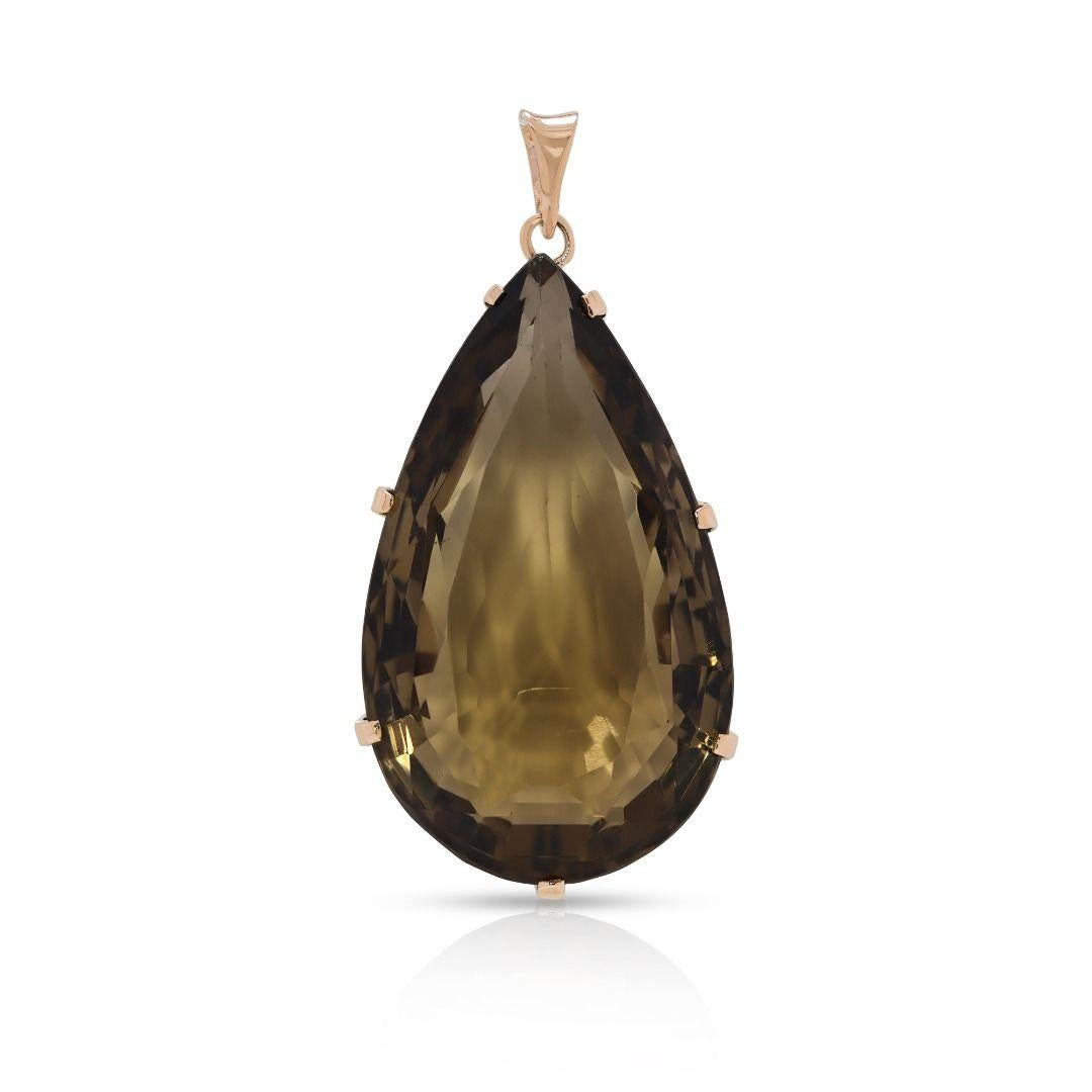 Magnificent 36.88ct Smoky Quartz 14K Yellow Gold Pendant
