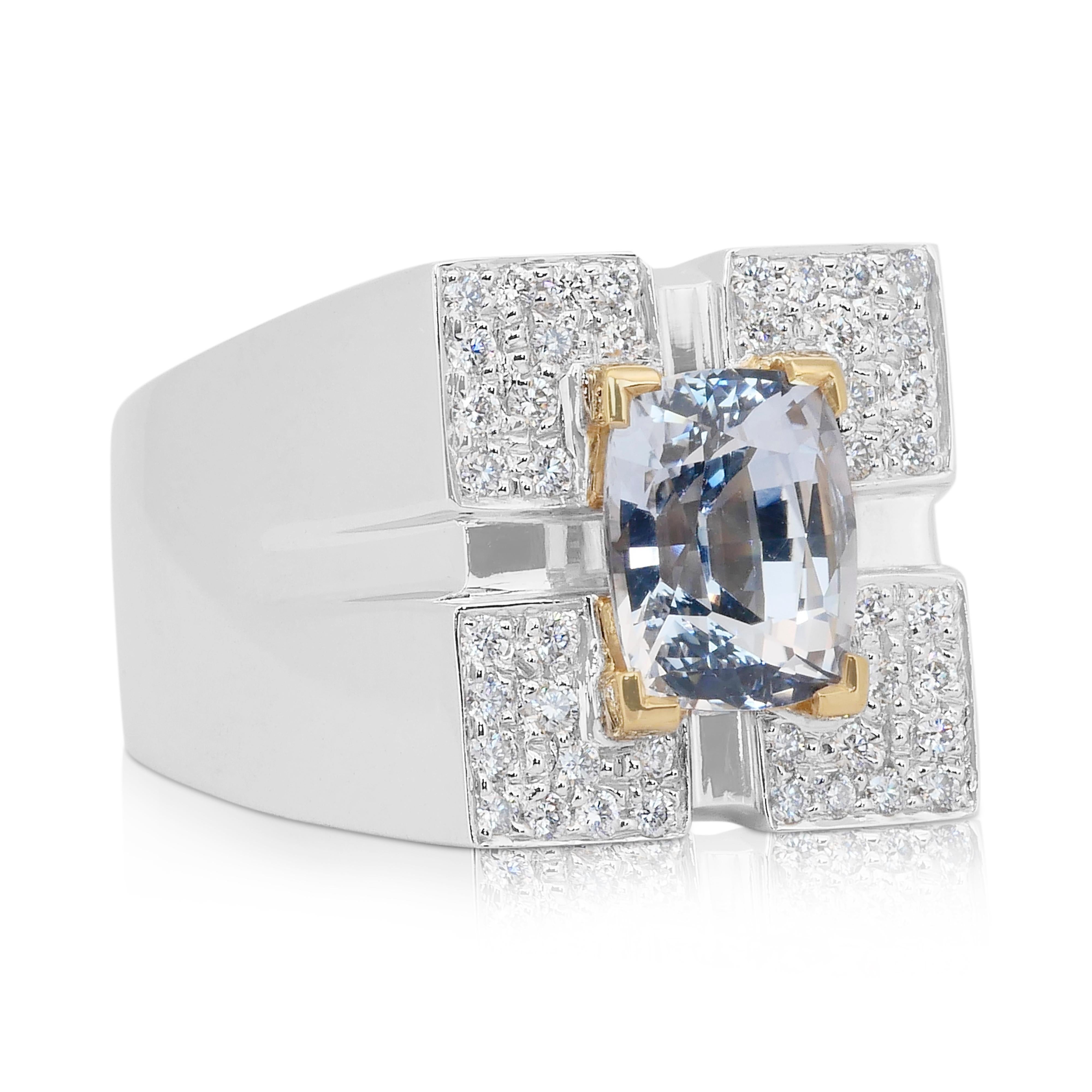 Magnífico Anillo de Cóctel de Zafiro y Diamantes de 3,93 ct en Oro Blanco y Amarillo de 18k Corte cojín en venta