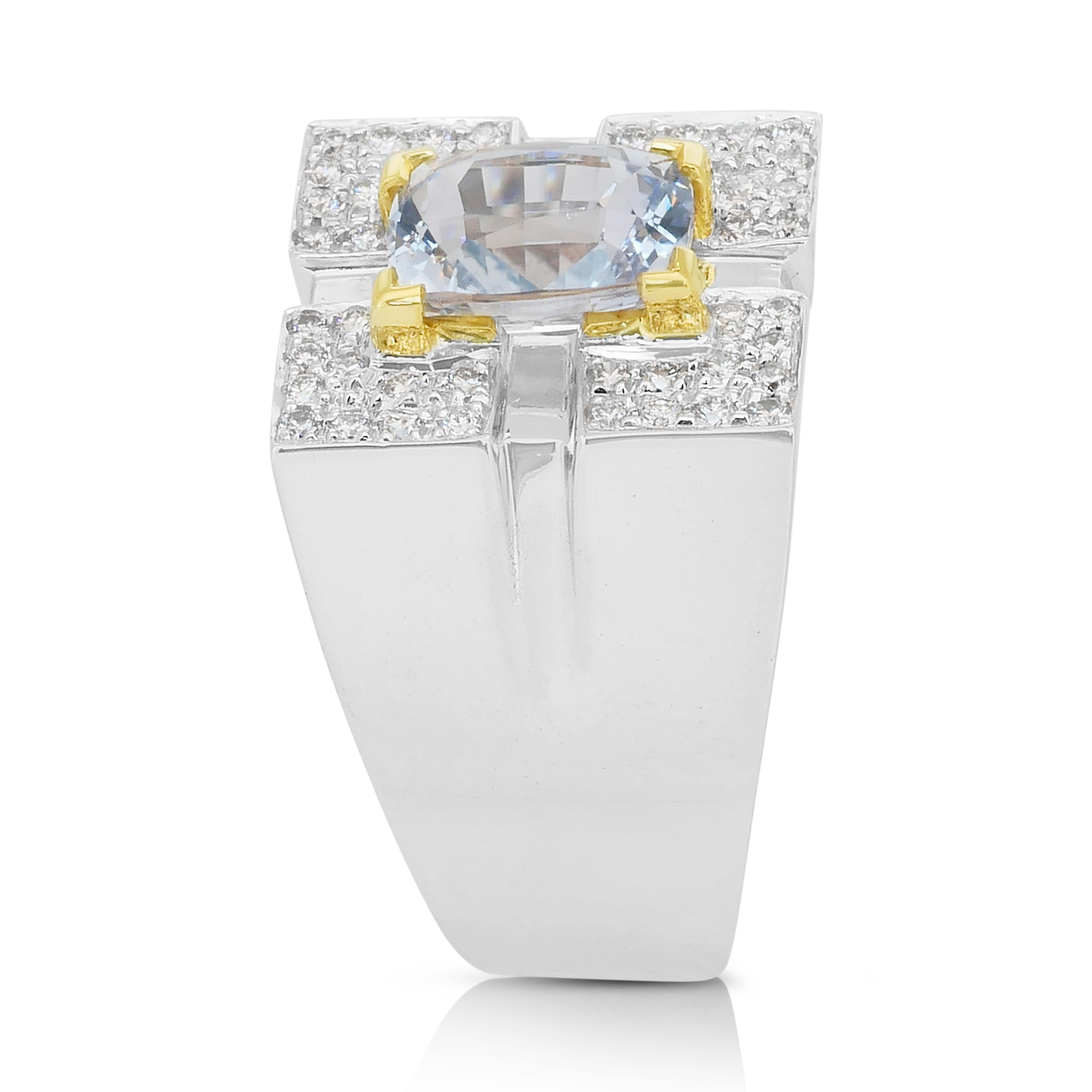 Magnífico Anillo de Cóctel de Zafiro y Diamantes de 3,93 ct en Oro Blanco y Amarillo de 18k en venta 1