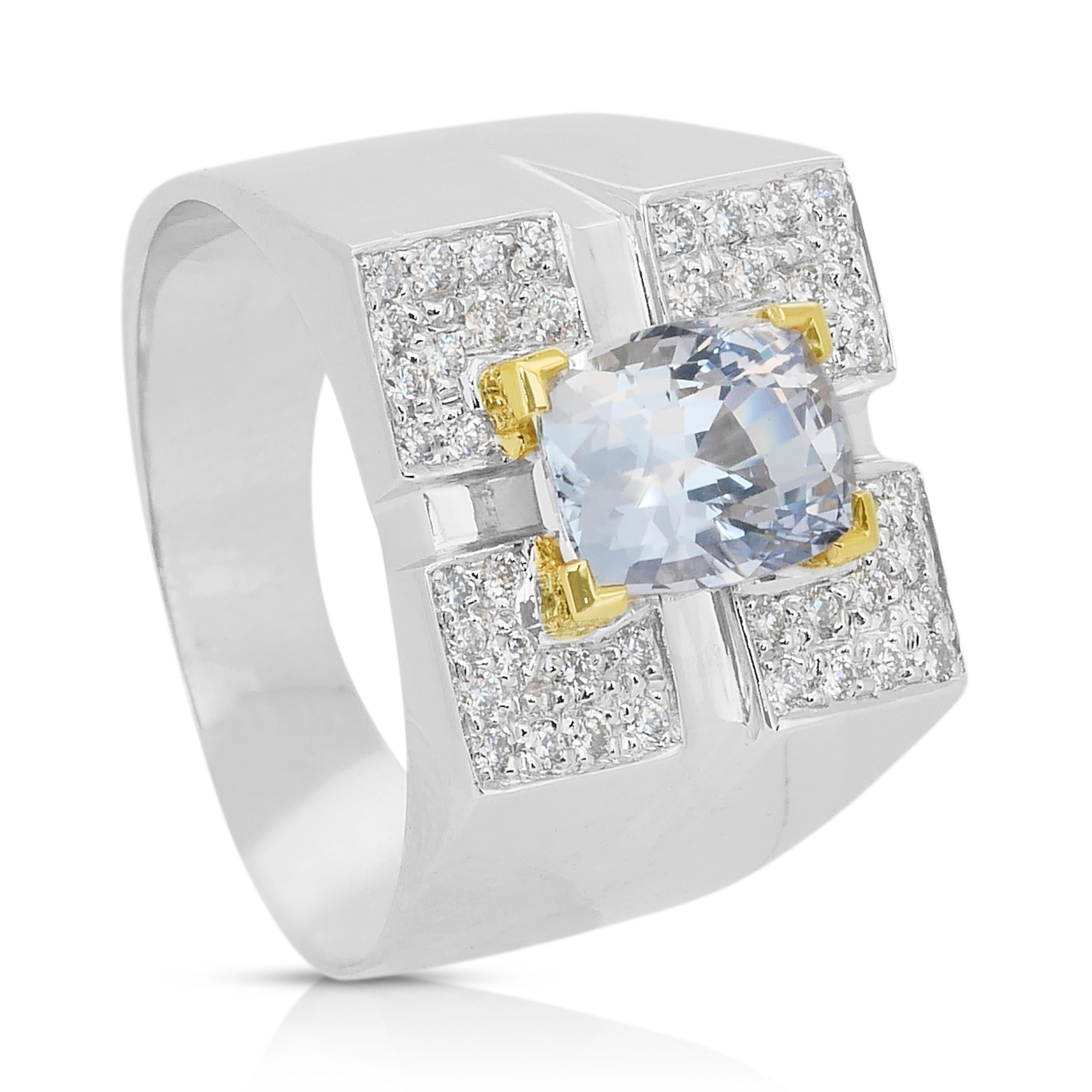 Magnífico Anillo de Cóctel de Zafiro y Diamantes de 3,93 ct en Oro Blanco y Amarillo de 18k en venta 2