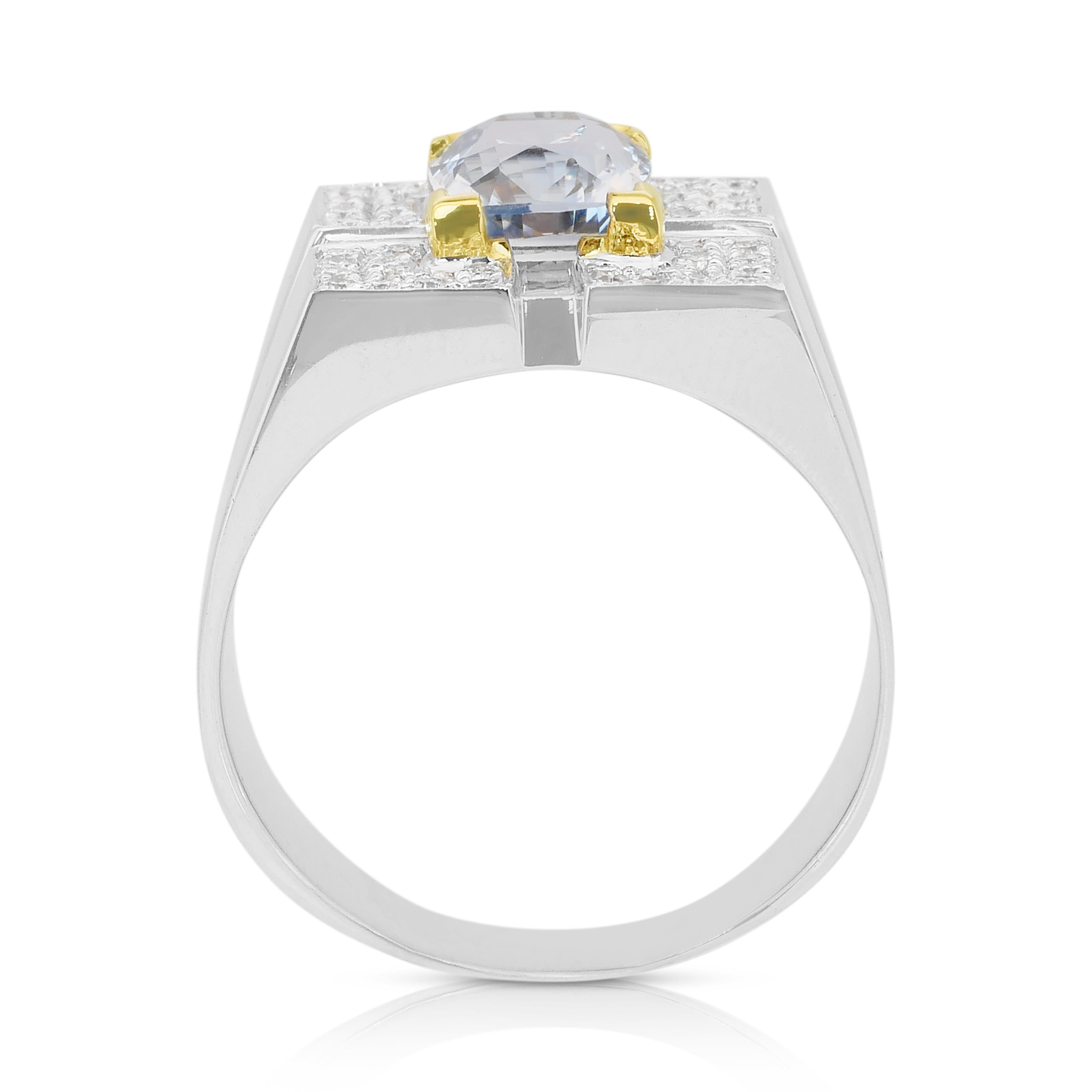 Magnífico Anillo de Cóctel de Zafiro y Diamantes de 3,93 ct en Oro Blanco y Amarillo de 18k en venta 3