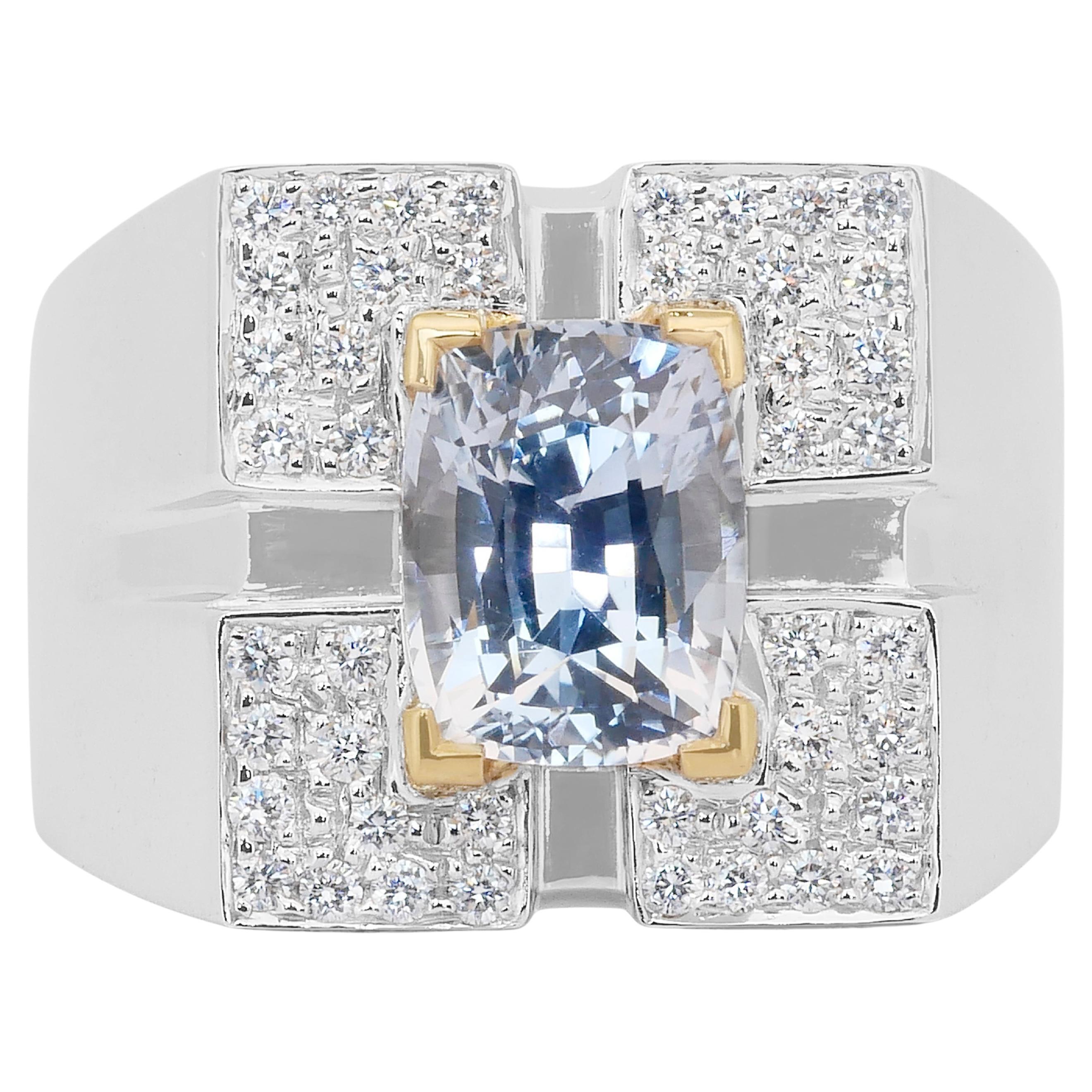 Magnífico Anillo de Cóctel de Zafiro y Diamantes de 3,93 ct en Oro Blanco y Amarillo de 18k en venta