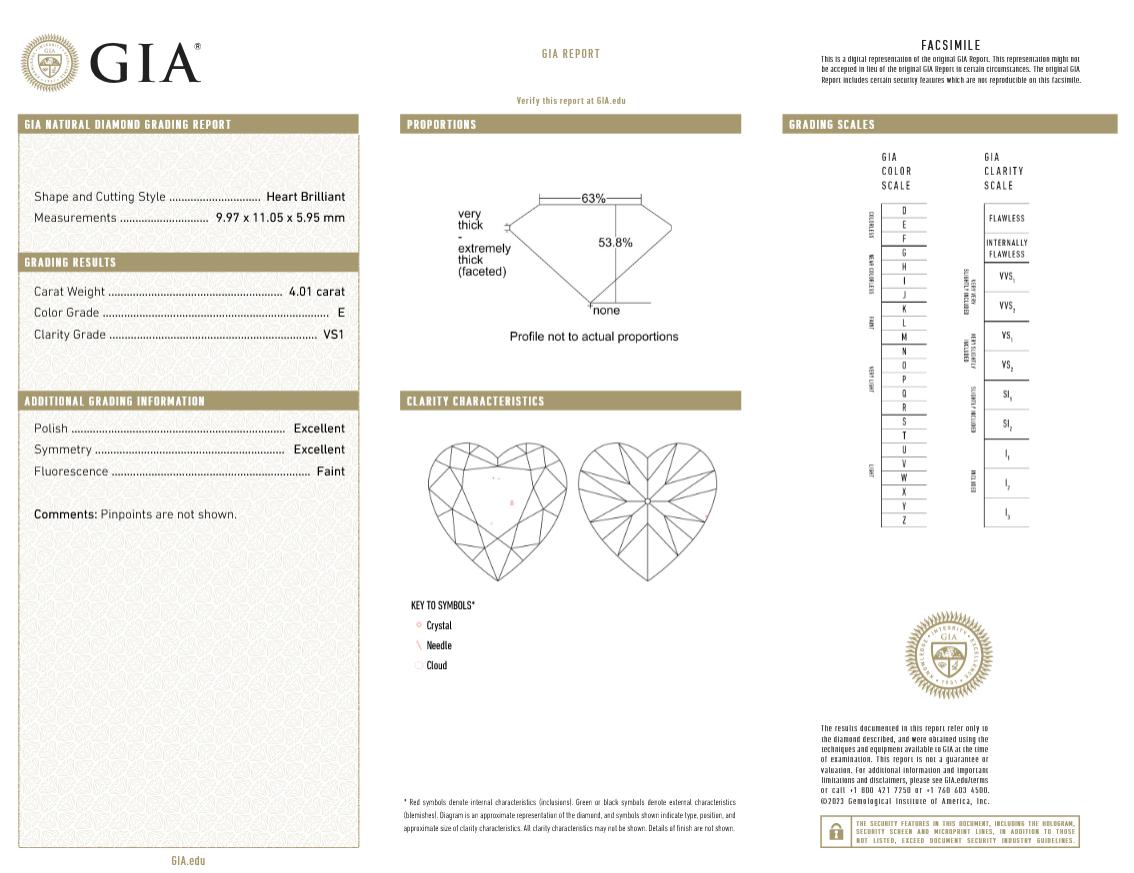 Magnifico anello con diamante a forma di cuore da 4 carati Il romanticismo incontra il lusso senza tempo In condizioni Nuovo in vendita a Chicago, IL
