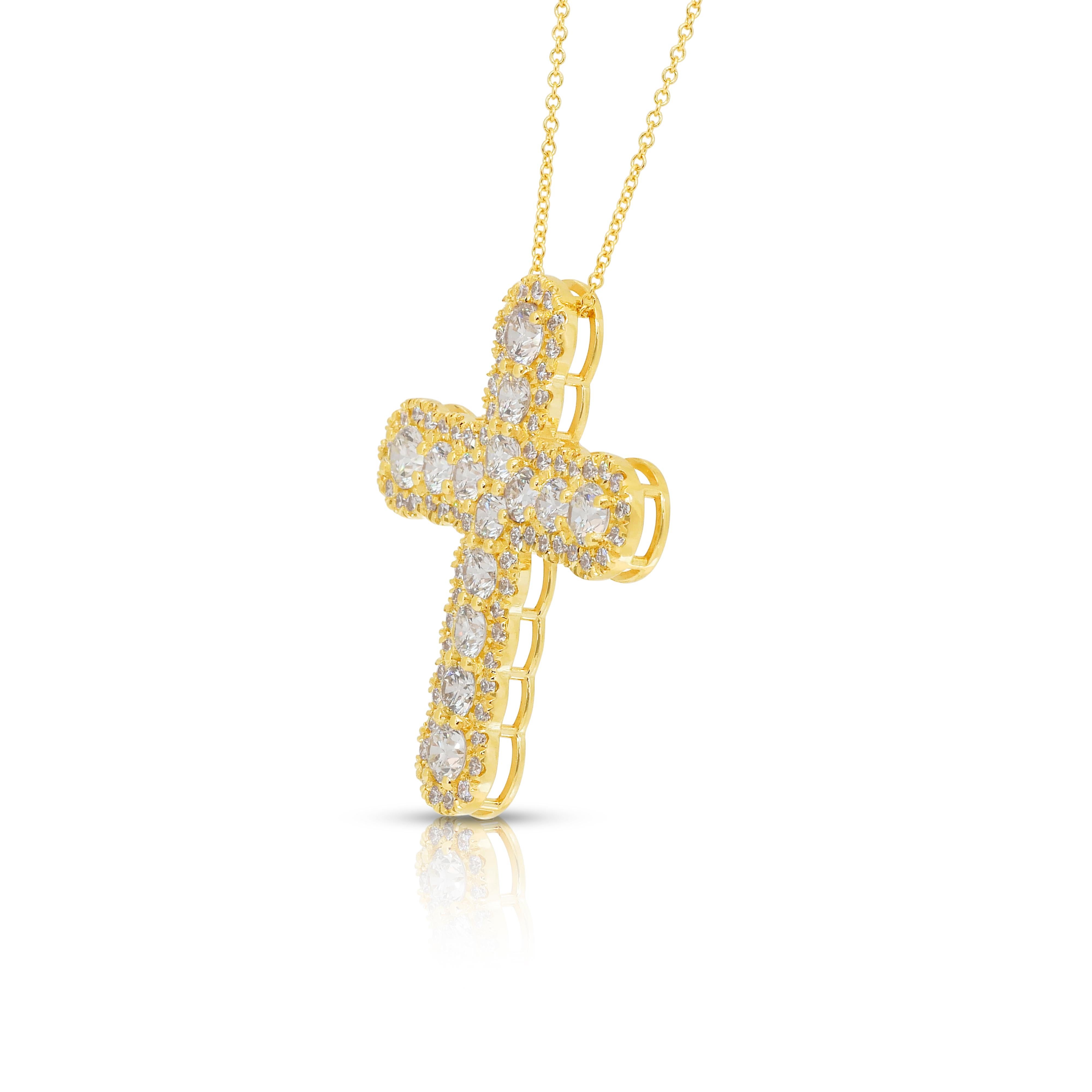 Magnificent 4.16ct Diamonds Necklace with Cross Pendant in 18k Yellow Gold For Sale 1
