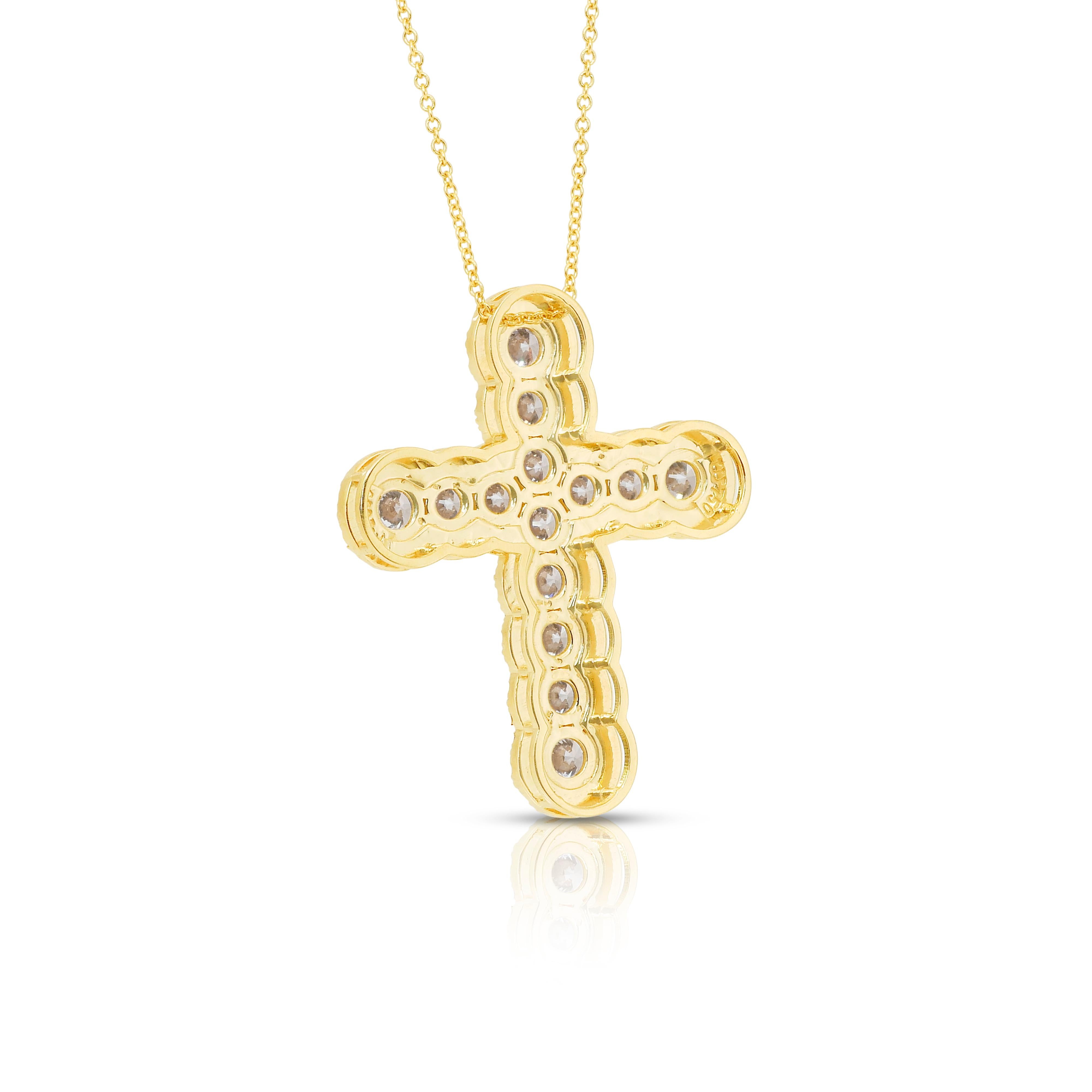 Magnificent 4.16ct Diamonds Necklace with Cross Pendant in 18k Yellow Gold For Sale 2