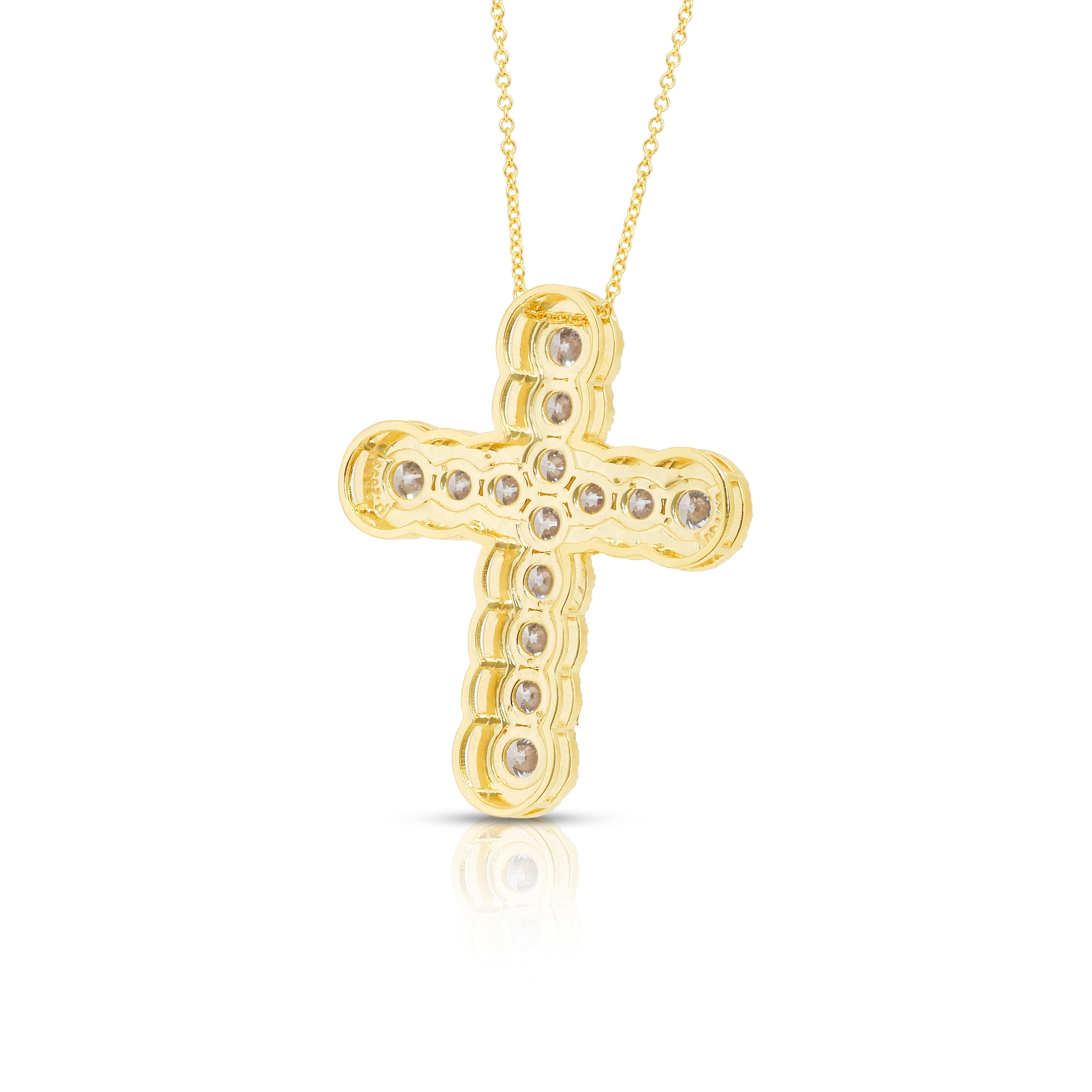 Magnificent 4.16ct Diamonds Necklace with Cross Pendant in 18k Yellow Gold For Sale 3