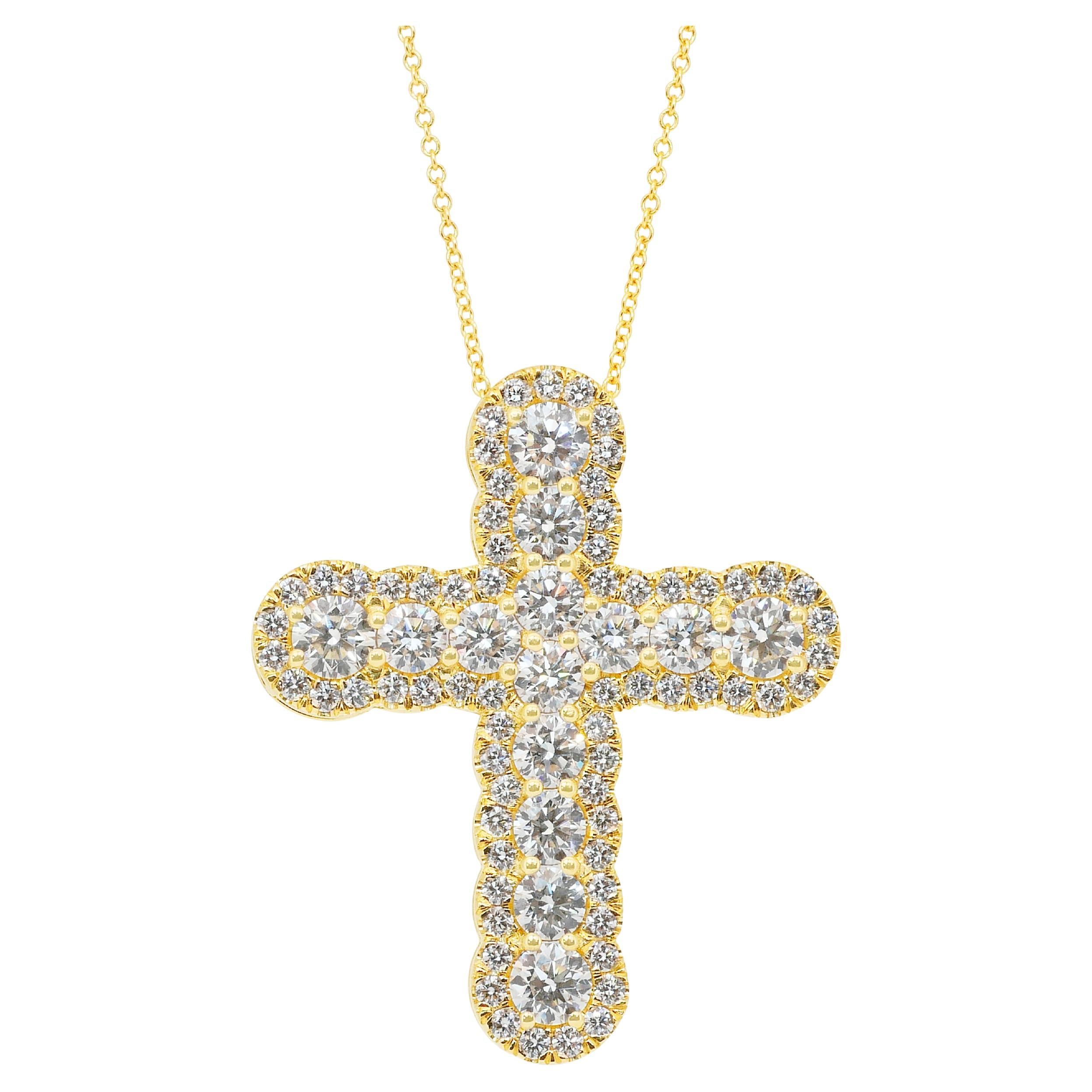 Magnificent 4.16ct Diamonds Necklace with Cross Pendant in 18k Yellow Gold For Sale