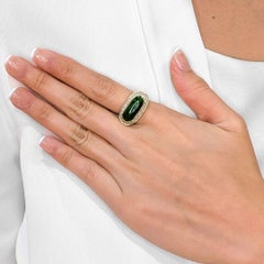 Magnificent 4.21ct Jade & Diamond Halo Ring in 18K Yellow Gold