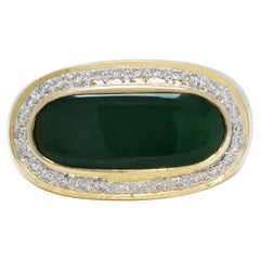 Magnificent 4.21ct Jade & Diamond Halo Ring in 18K Yellow Gold