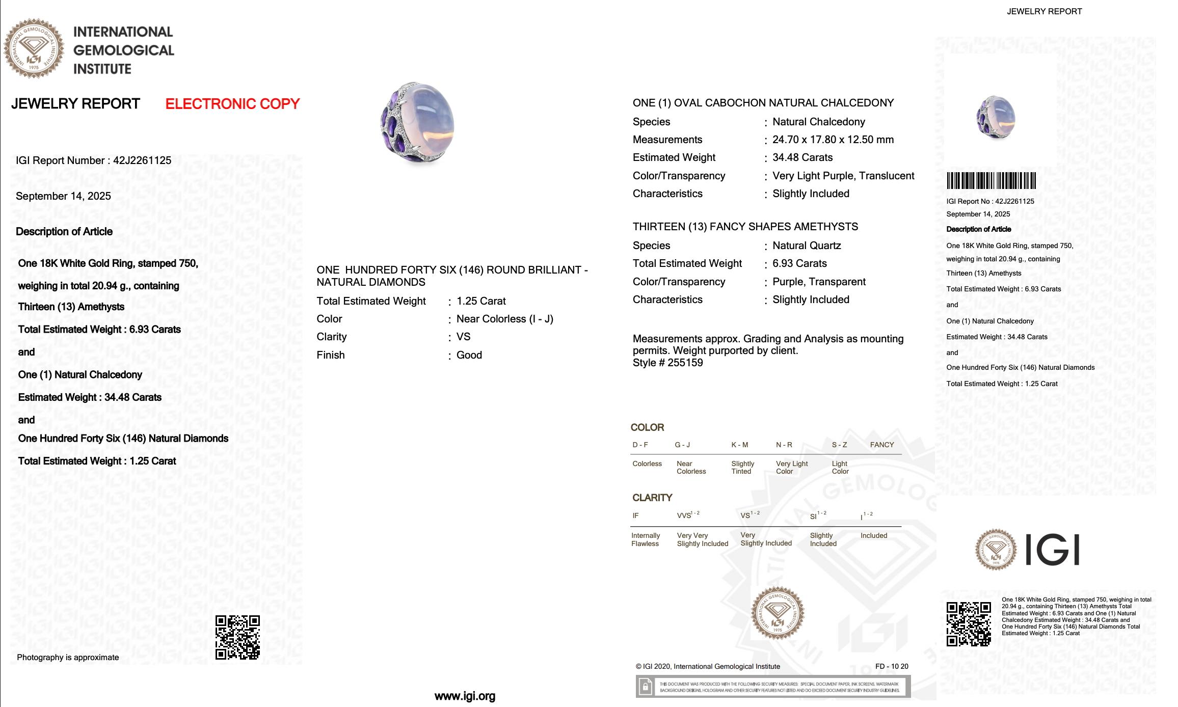 Women's Magnificent 42.66ct Chalcedony, Amethysts, and Diamonds Cocktail Ring For Sale