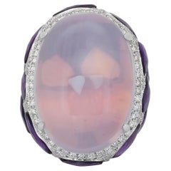 Magnifique bague de cocktail en calcédoine, améthystes et diamants de 42,66ct