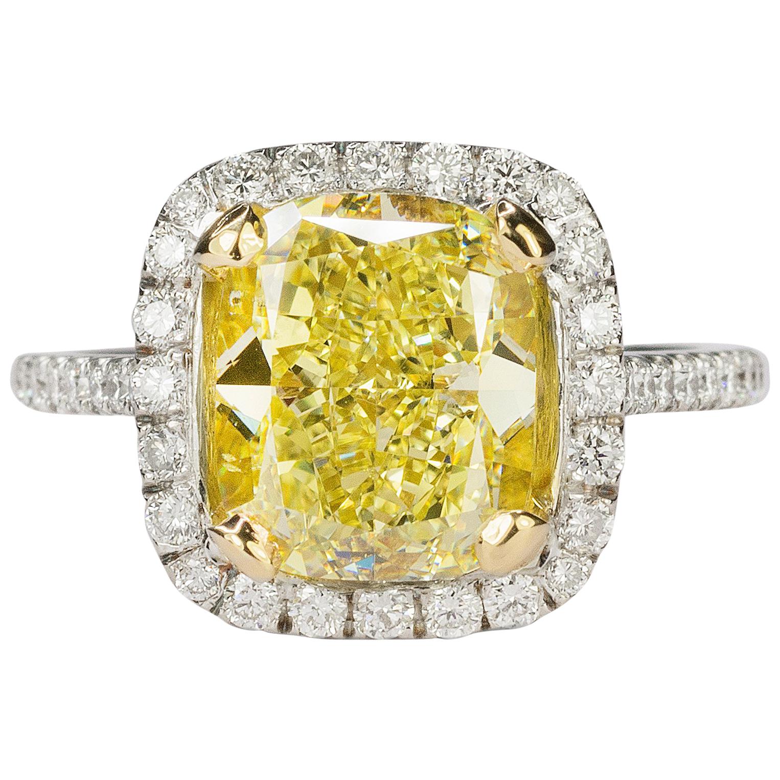 Magnificent  4.46 carat  Fancy Intense Yellow Diamond Ring