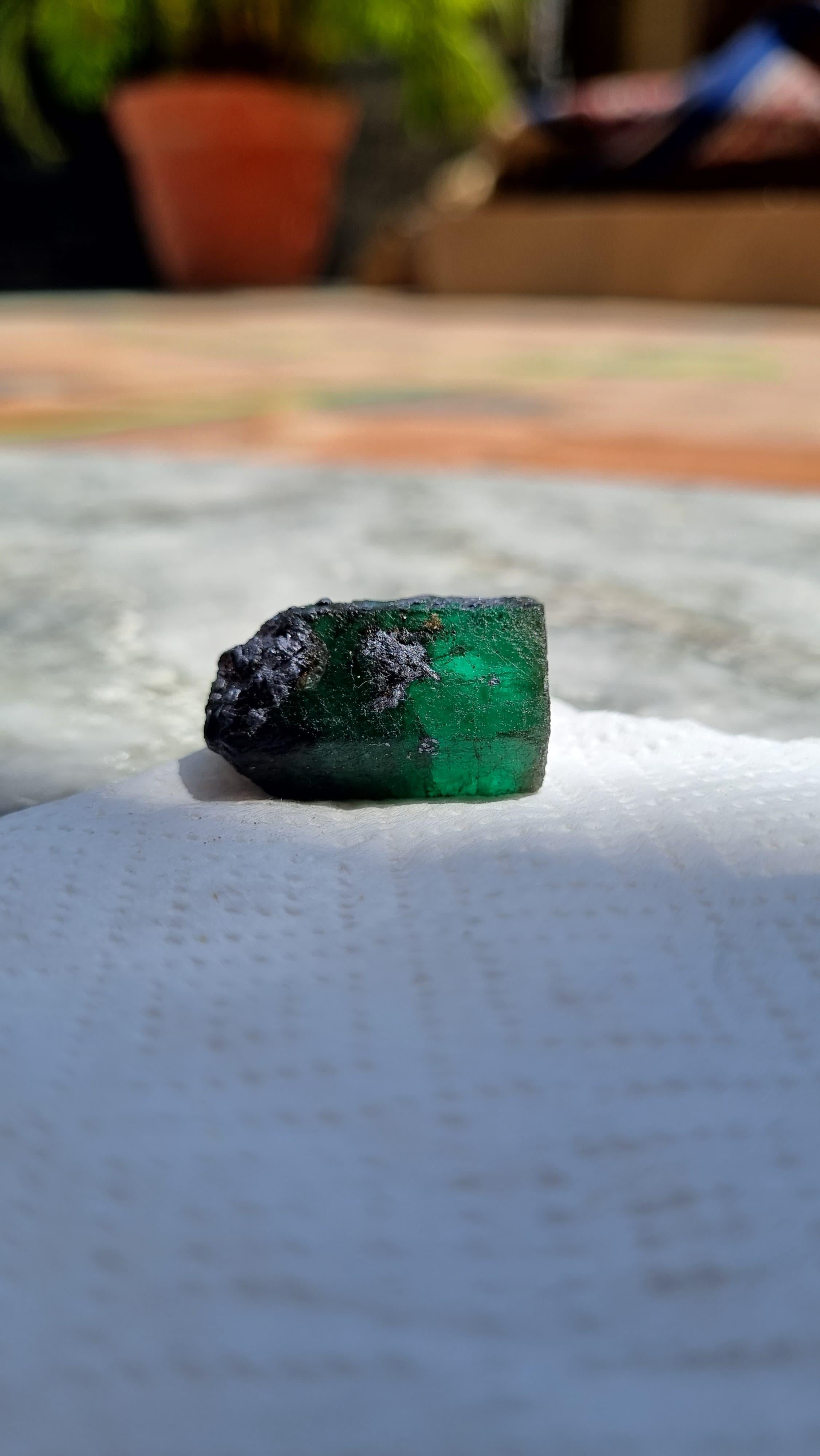 Rough Cut Magnificent 44.75ct Brazilian Rough Emerald with Vivid Natural Glow For Sale