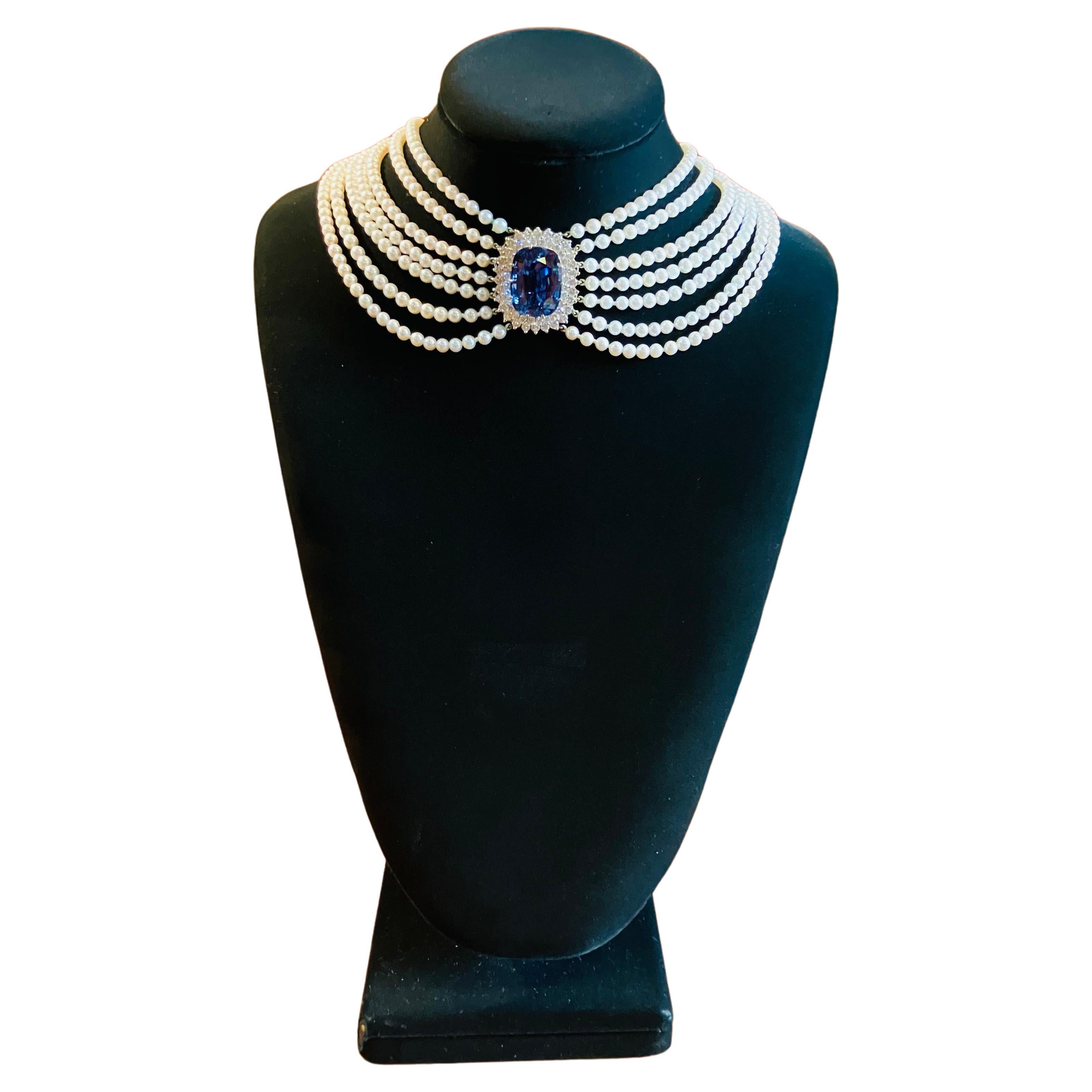 Here is your opportunity To Own A- One-Of-A-Kind  Magnificent Choker Necklace, Approximately 45 carat Sapphire in the Center with 5 carats of Diamonds.  

*Price is only for 1stDibs Collaboration