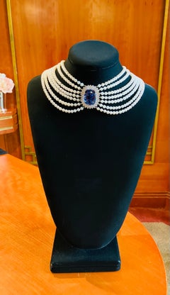 Vintage Magnificent 45 Carat Approx. Sapphire  Diamond Choker Necklace 