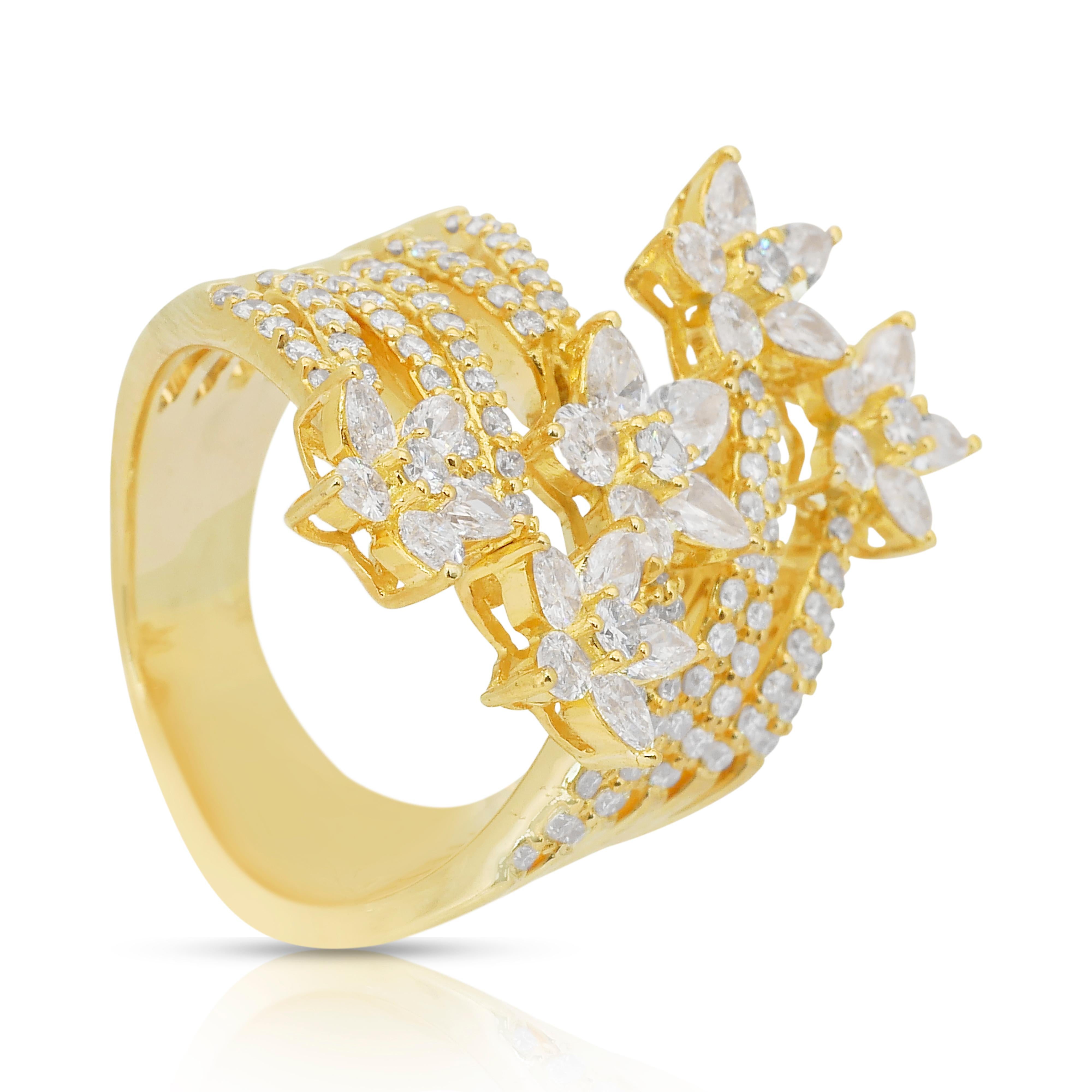 Pear Cut Magnificent 4.51ct Natural Diamonds Cocktail Ring in 18k Yellow Gold
