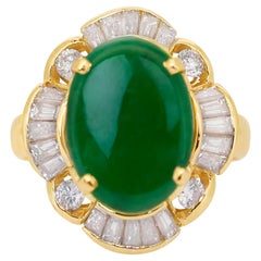 Magnificent 4.58ct Jadeite and Diamonds Cluster Ring in 18k Yellow Gold