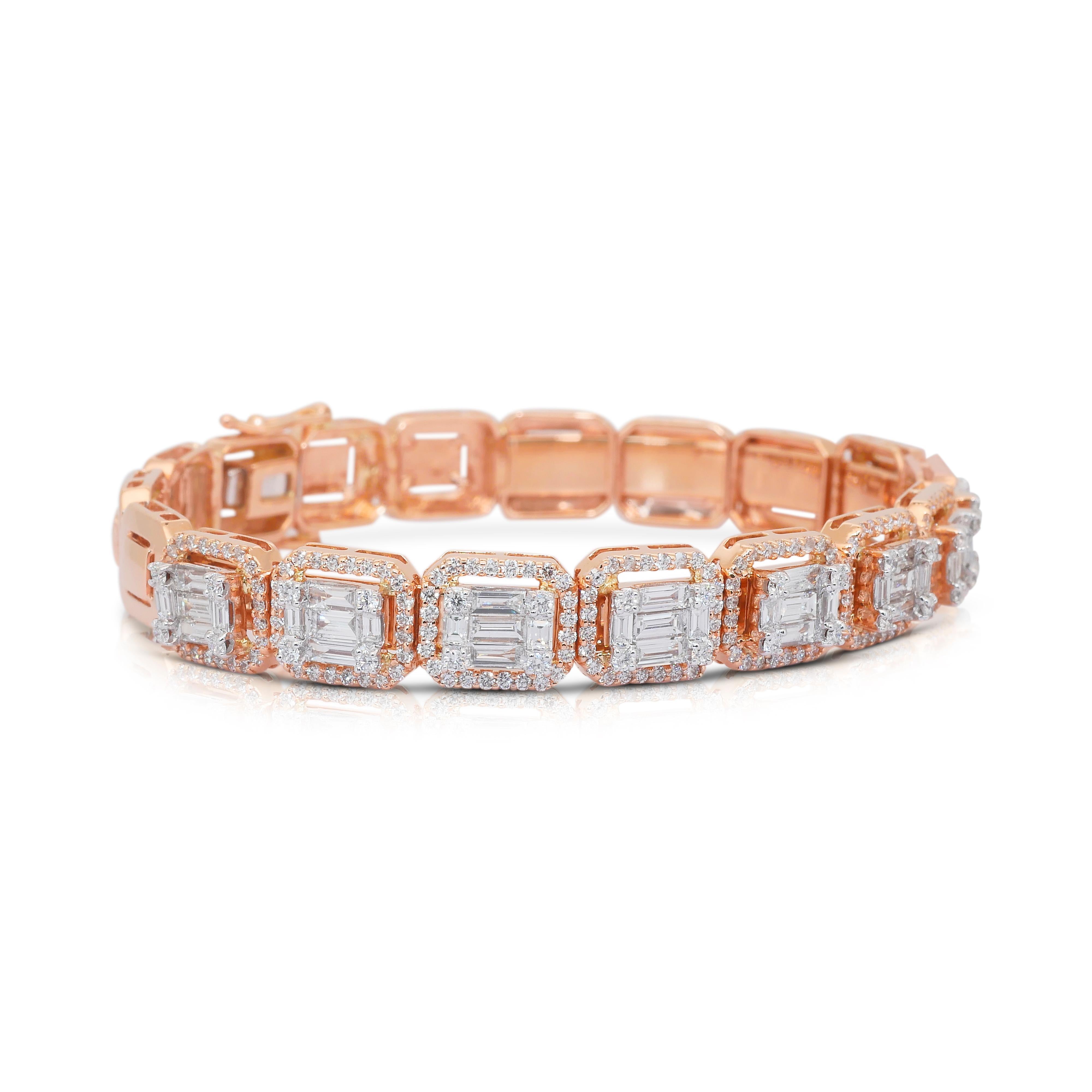 Taille baguette Magnifique bracelet de 4,61ct de diamants en or rose 18k - certifié IGI en vente
