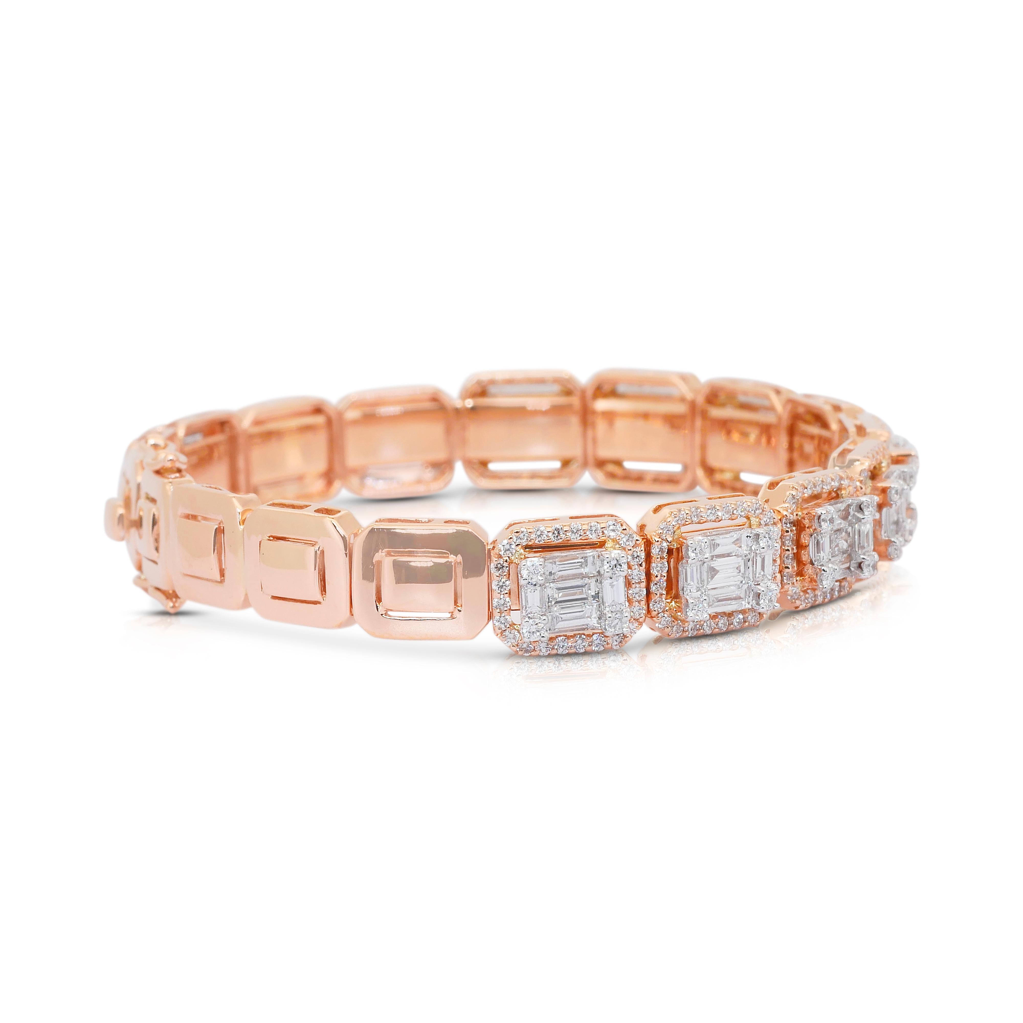 Magnifique bracelet de 4,61ct de diamants en or rose 18k - certifié IGI Neuf - En vente à רמת גן, IL