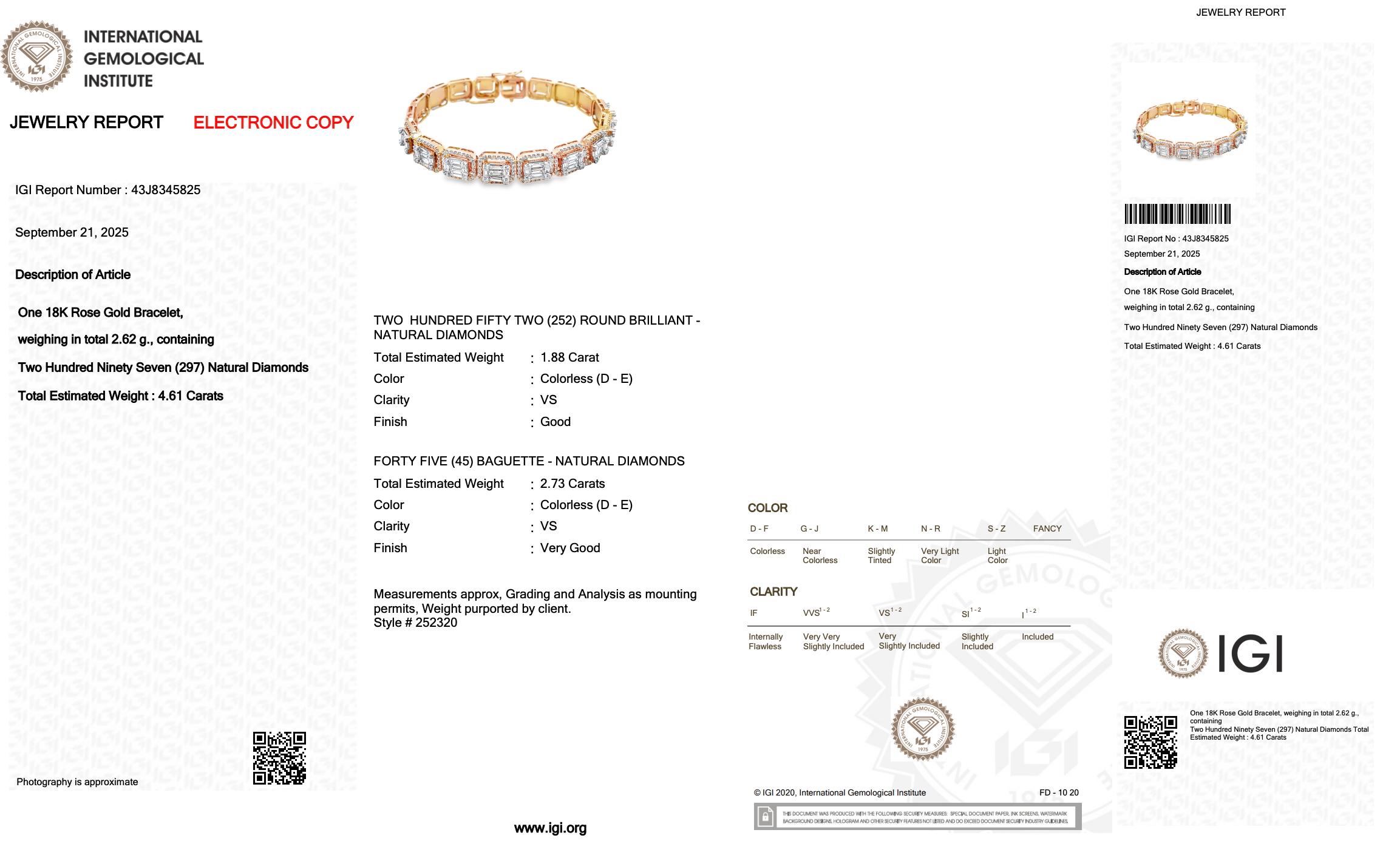 Magnifique bracelet de 4,61ct de diamants en or rose 18k - certifié IGI Pour femmes en vente