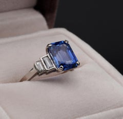 Magnificent 5.36 Carat Unheated Ceylon Sapphire .70 Carat Diamond Platinum Ring
