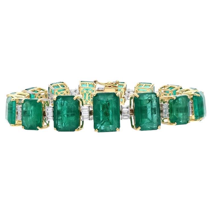 Magnificent 54.58 Carat Emerald Diamond Bracelet For Sale