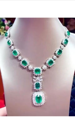 18K Gold Necklace with 41ct Zambian Emeralds & Diamonds by Nikabell