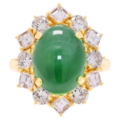 Magnificent 5.6ct Jadeite Jade & Diamond Ring in 18K Yellow Gold -NGI Certified