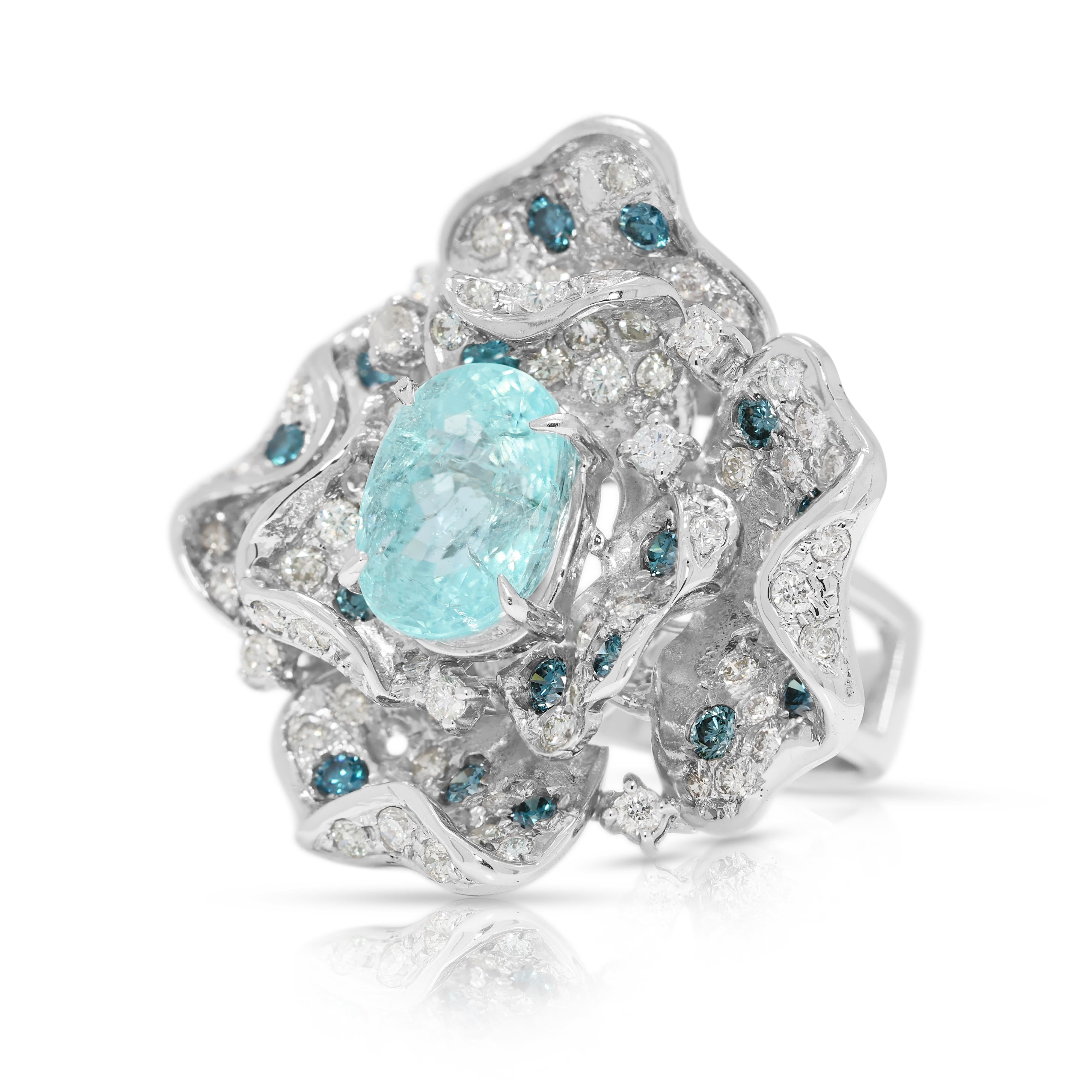 Magnífico Anillo de Cóctel de Oro Blanco de 18 quilates con Turmalina Paraiba y Diamantes de 5,93 quilates Corte oval en venta