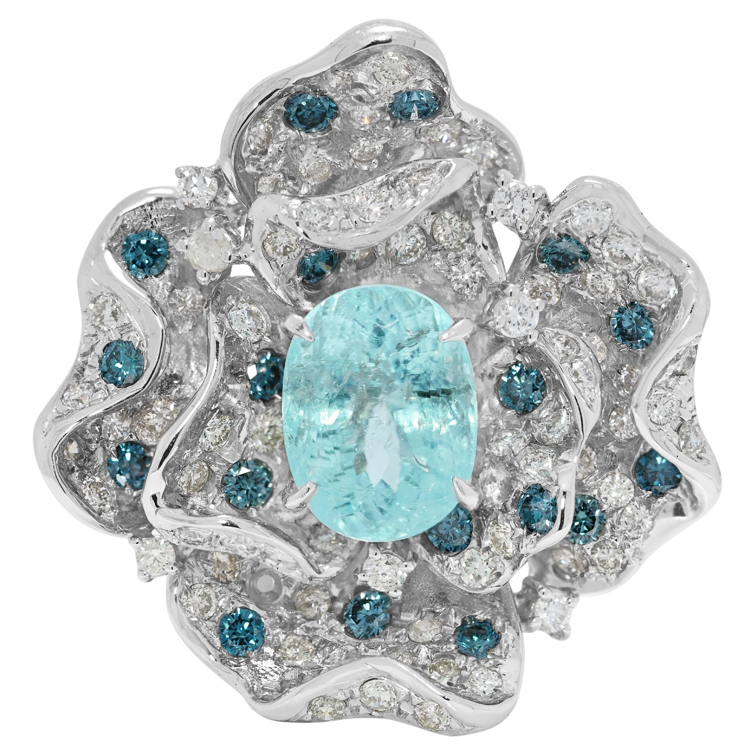 Prächtiger 5,93ct Paraiba Turmalin
Diamanten Cocktail Ring in 18K Weißgold