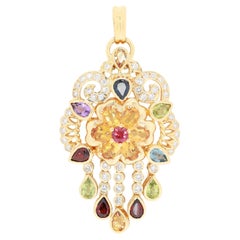 Magnificent 5.9ct Mixed-Shape and Colors Pendant in 18K Yellow Gold