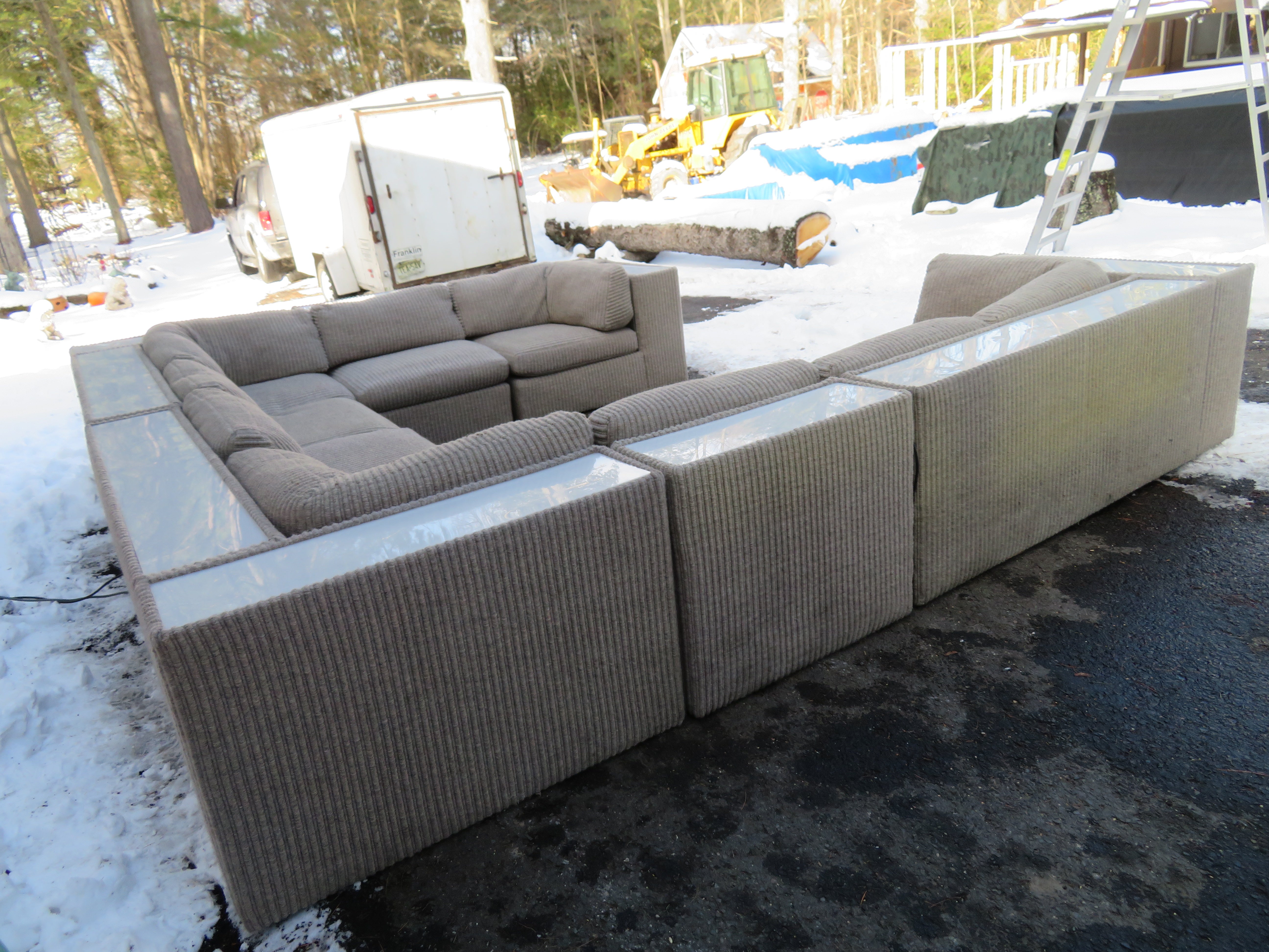 Magnificent 6 piece Milo Baughman for Thayer Coggin sectional sofa. This is possibly the most fabulous sofa by Mr. Baughman we have ever had. The entire back is surrounded by a built-in illuminated box ledge-great place to put your drink or place