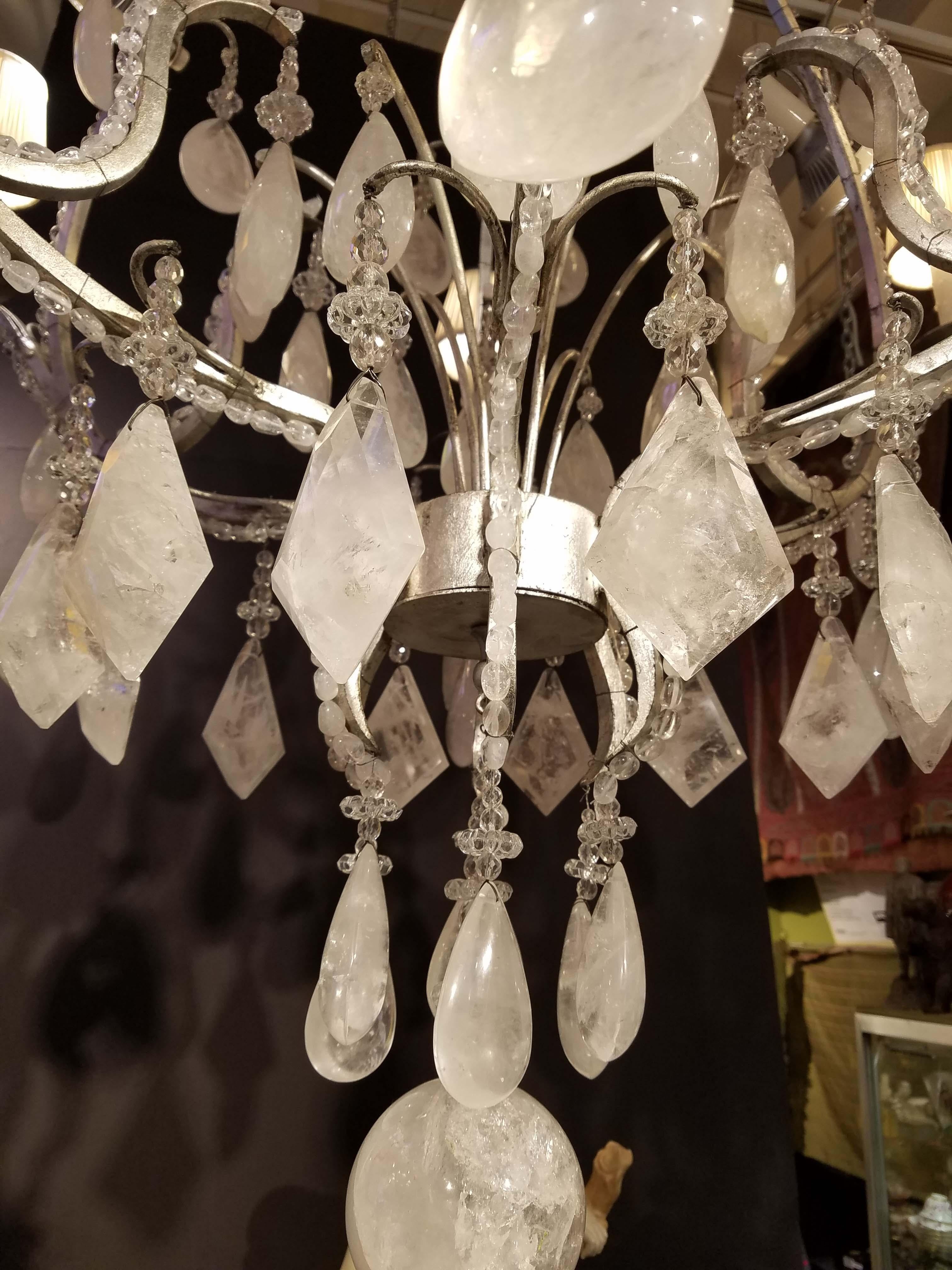 Magnificent Rock Crystal Quartz 6-Arm Chandelier In Good Condition For Sale In New York, NY
