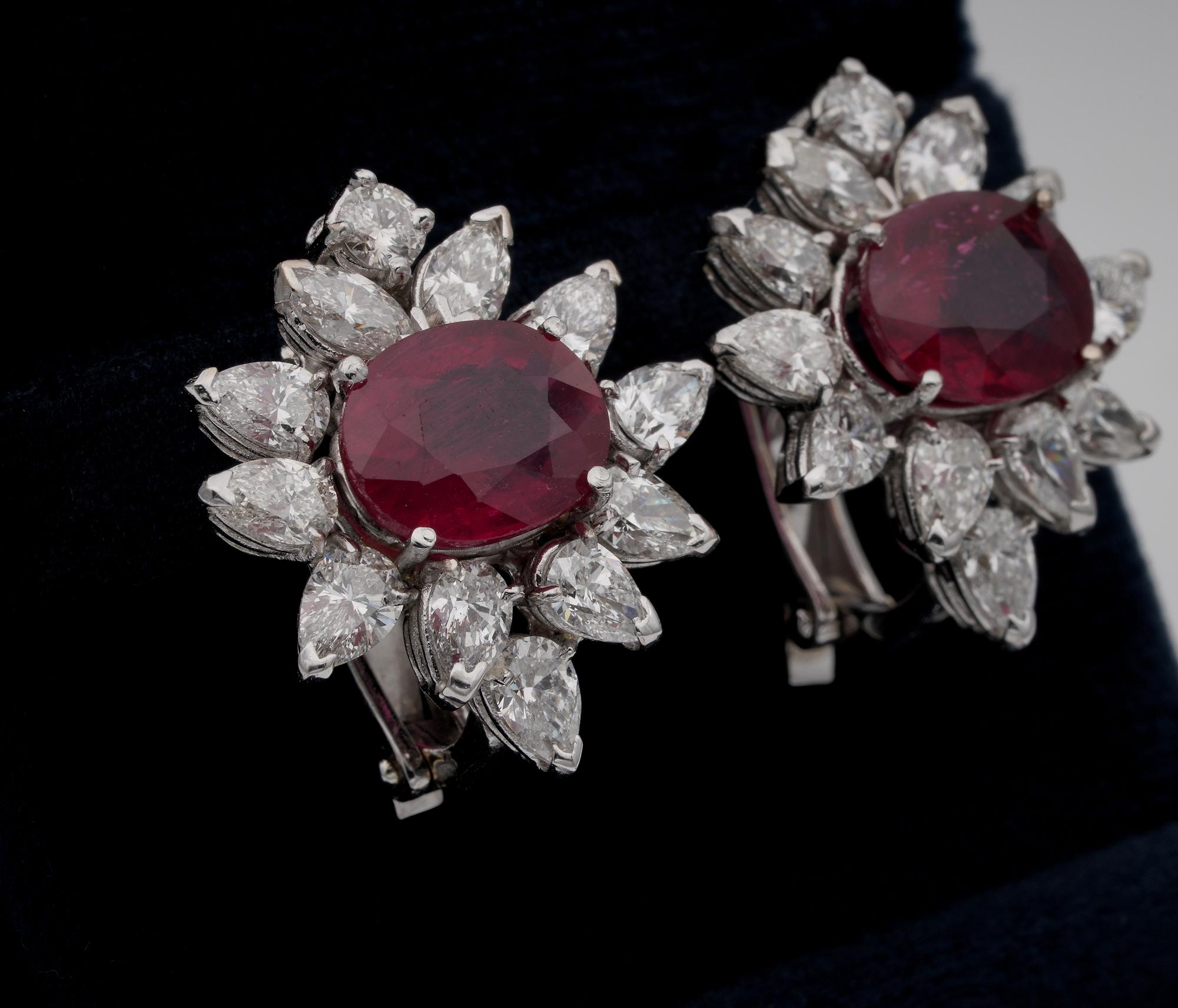 Contemporary Magnificent 6.46 Carat Natural Ruby 4.60 Carat Diamond Midcentury Earrings For Sale