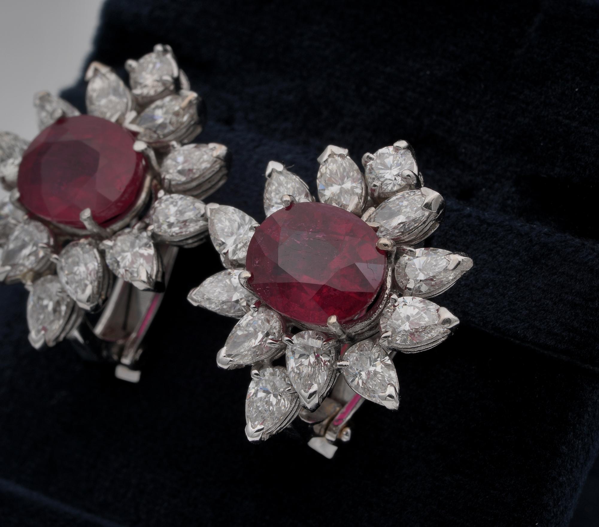 Magnificent 6.46 Carat Natural Ruby 4.60 Carat Diamond Midcentury Earrings In Good Condition For Sale In Napoli, IT