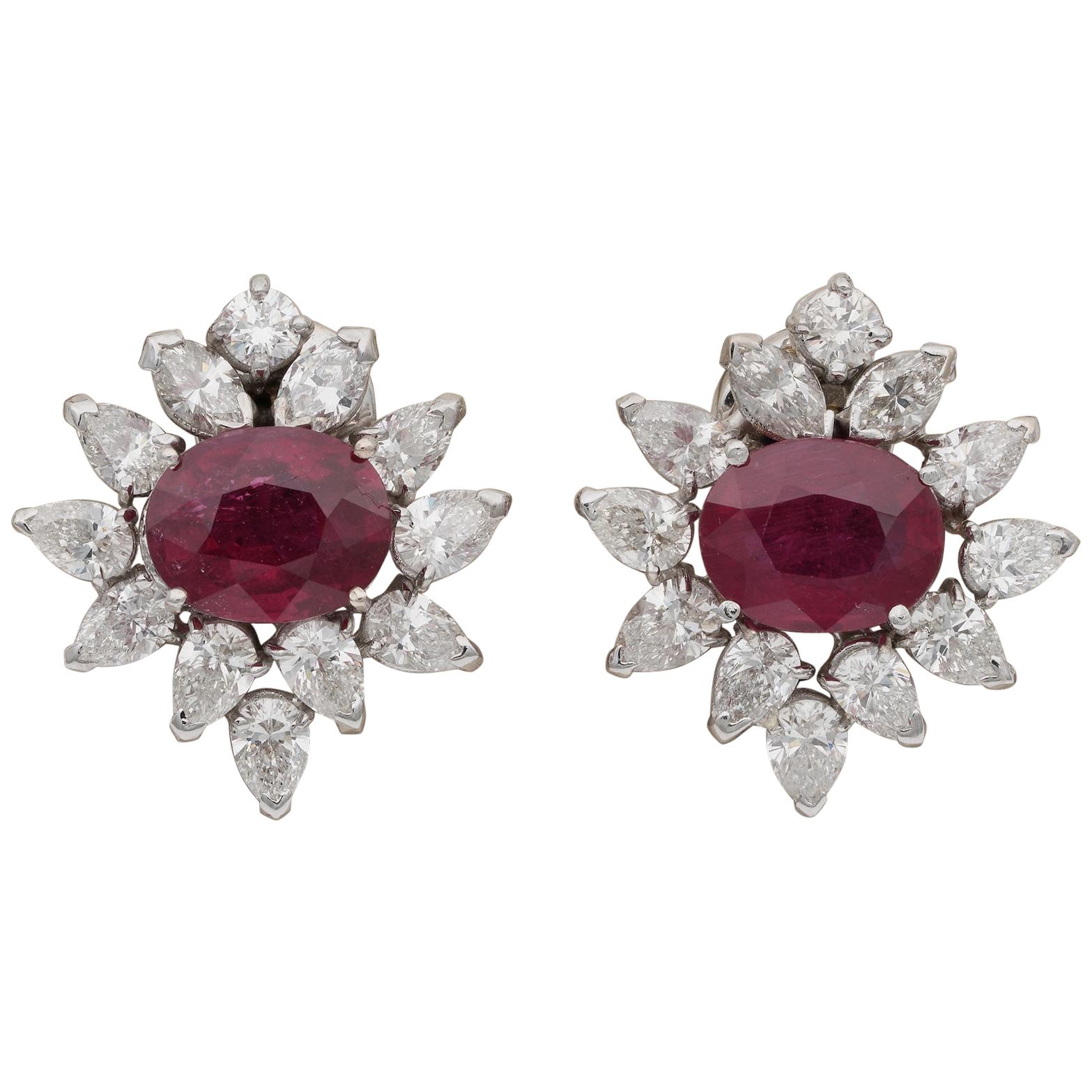 Magnificent 6.46 Carat Natural Ruby 4.60 Carat Diamond Midcentury Earrings For Sale