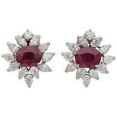 Vintage Magnificent 6.46 Carat Natural Ruby 4.60 Carat Diamond Midcentury Earrings