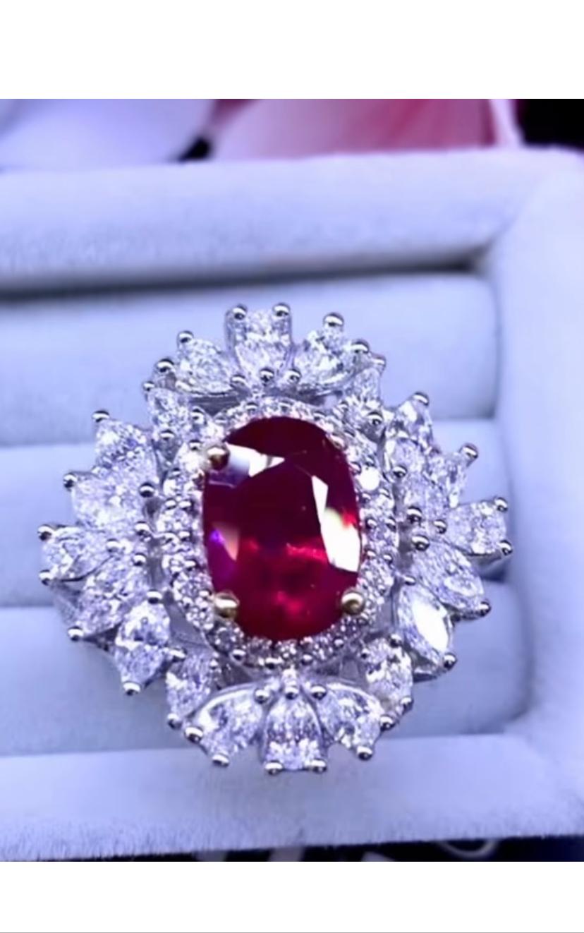 GFCO Certified 3.63 ct Untreated Ruby   2.34 Ct Diamonds 18K Gold Ring  In New Condition For Sale In Massafra, IT