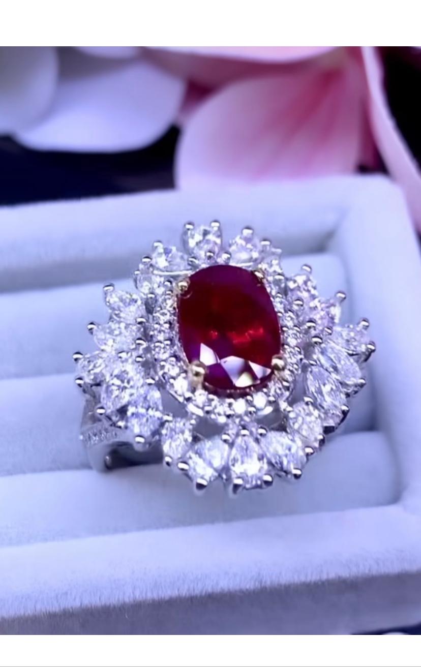 GFCO Certified 3.63 ct Untreated Ruby   2.34 Ct Diamonds 18K Gold Ring  For Sale 2