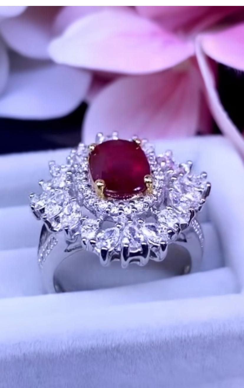 GFCO Certified 3.63 ct Untreated Ruby   2.34 Ct Diamonds 18K Gold Ring  For Sale 3