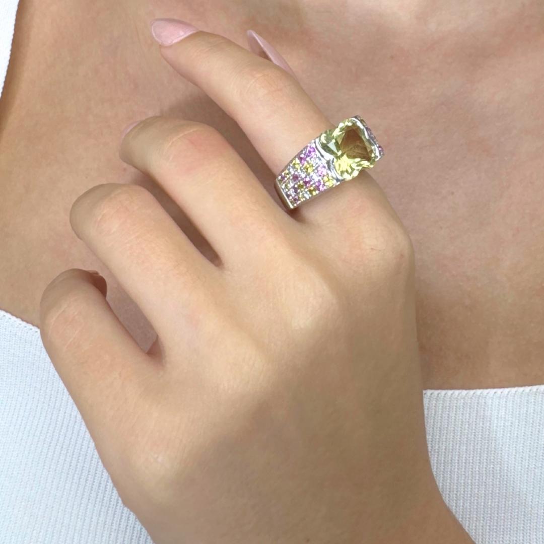 Magnifico anello da cocktail con citrino, zaffiri e diamanti da 6,60 carati in vendita 5